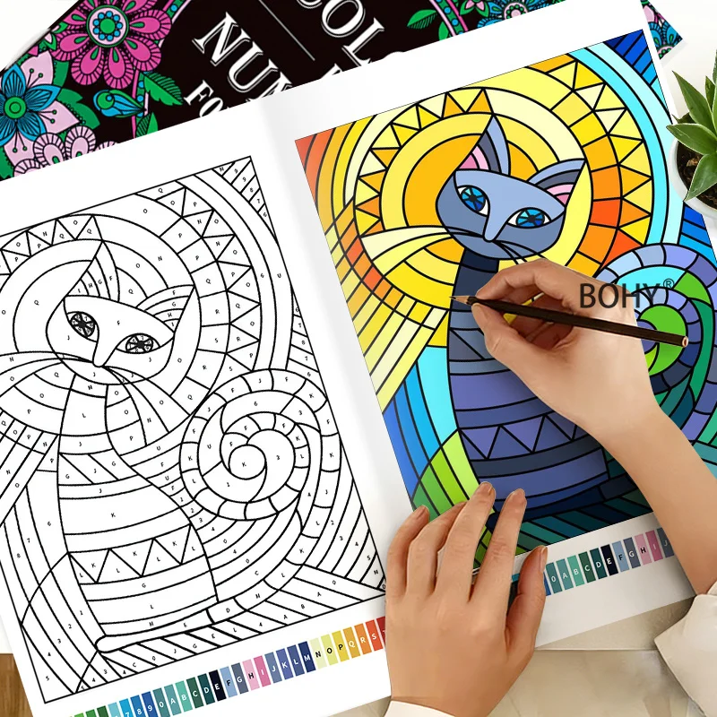 A Drawing Coloring Book for Adults To Relieve Anxiety, Themes Such As Rose Flowers, Tropical Birds, Raccoons, Cats, 32 Patterns