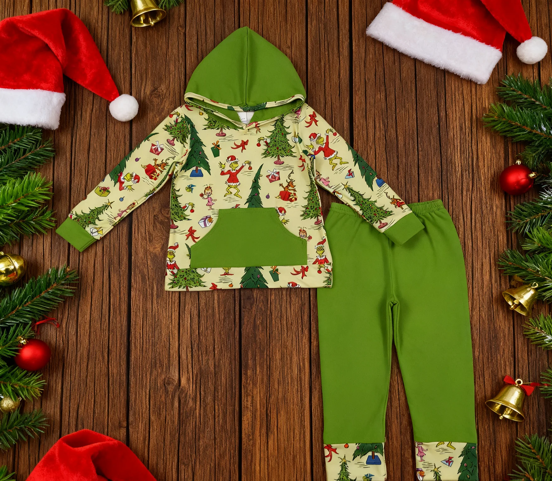 Z1008-09 BLP1224 أطفال بنات الزي كم طويل مع السراويل مجموعة ملابس الأطفال عيد الميلاد #1