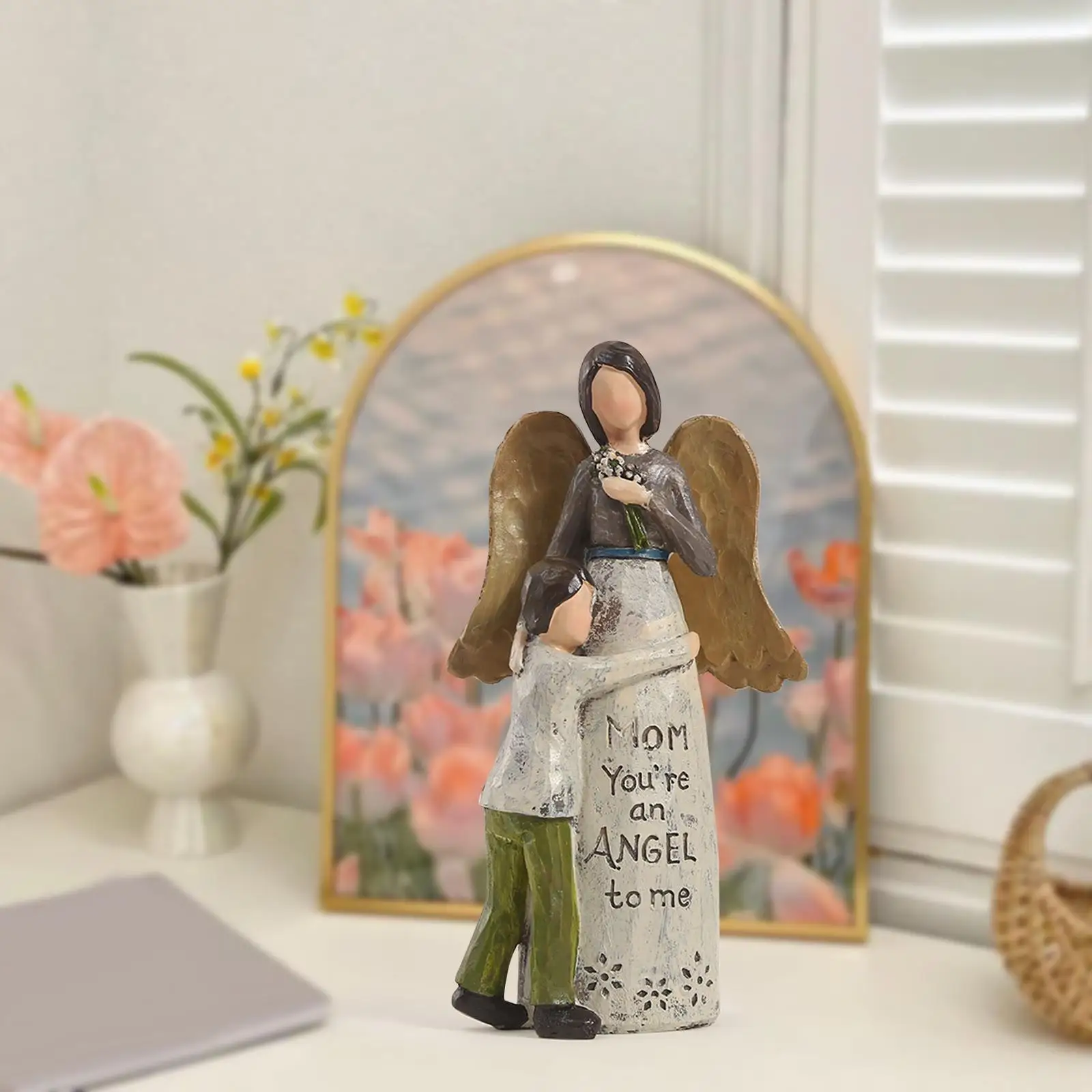 Mother Angel and Child Figurine Desk Decoration Resin Handicraft for Livingroom, Bedroom