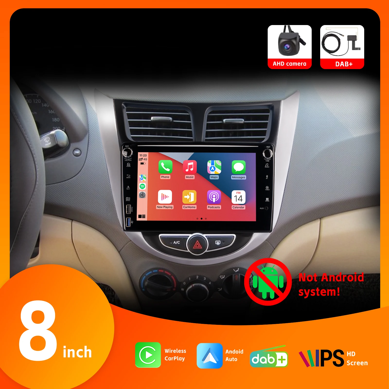 

Car Radio with Wireless Carplay Android Auto for Modern Rena Ruiyi with AHD Rear View Camera DAB+ BT SWC 8" HD IPS Touch Screen