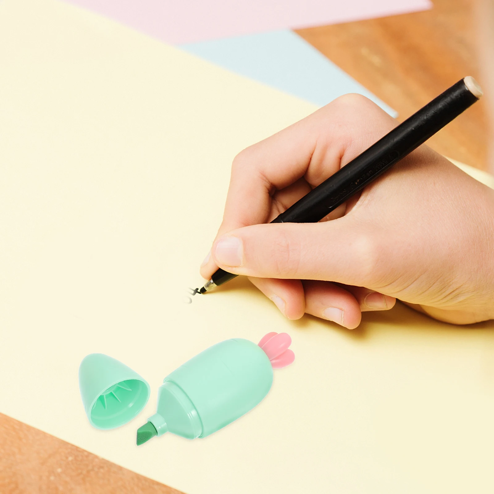 

6 Pcs Highlighter Fluorescent Pens Cute Carrot Design Ergonomic Grip School Supplies Assorted Colors