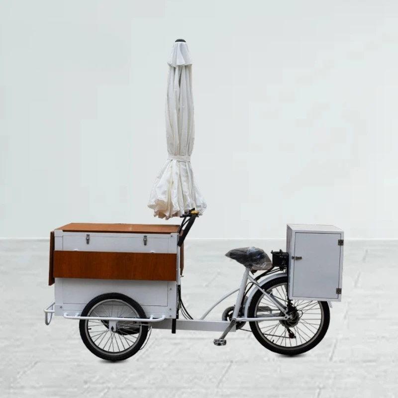 Small coffee cart with refrigerator, night market, commercial street stall, tea sales car, reverse riding donkey tricycle