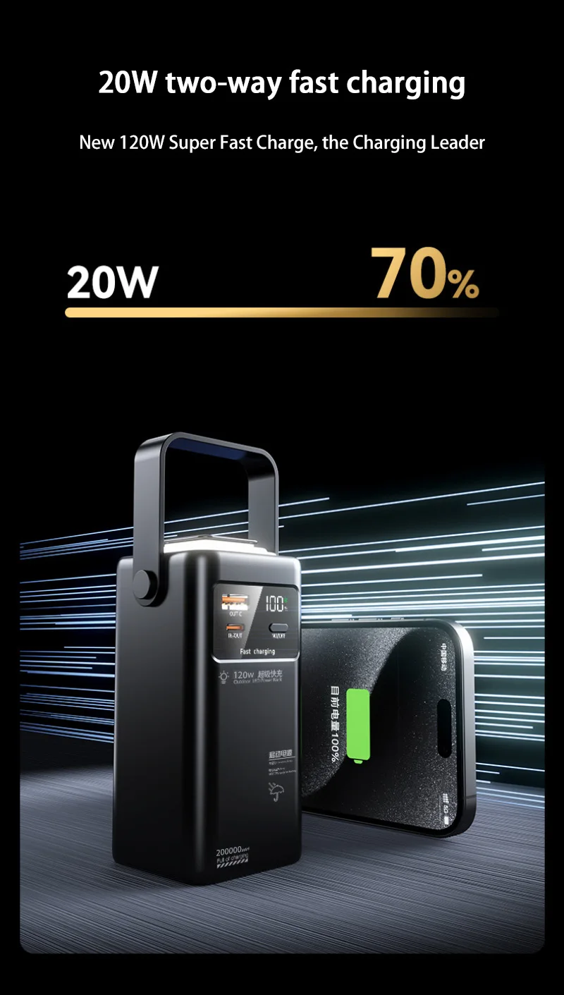 200000mAh PD120W سوبر سعة كبيرة قوة البنك للطي مصباح ليد في الهواء الطلق بنك الطاقة المحمول المشترك ل Xiaomi هواوي آيفون