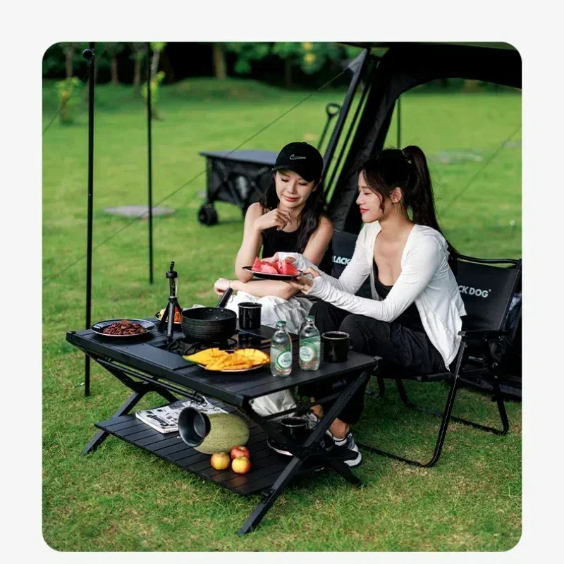 BLACKDOG IGT Table Folding Desktop Double Shelf Aluminium Alloy Outdoor Camping Picnic Portable IGT Unit Dining Table