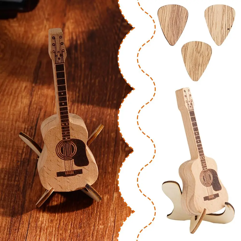 1 Set Cute Wooden Guitar Pick Storage Box Mini Guitar-Shaped Holder with Picks Decorative Storage with Picks Clearance Sale 2026