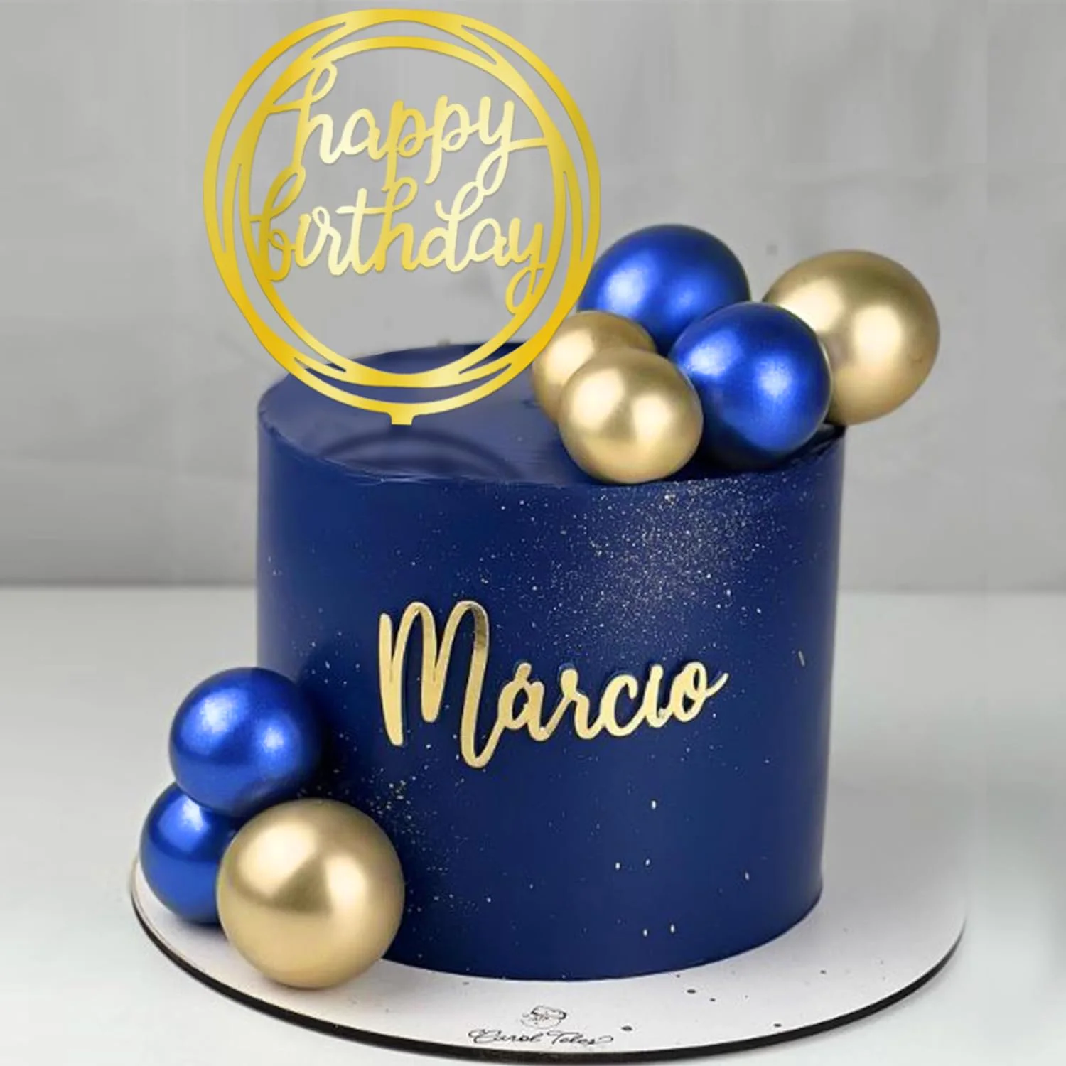Ball Cake Toppers Simplicity Blue Gold Ball Cake Toppers Decoration for Wedding Anniversary Birthday Baby Shower Party Supplies