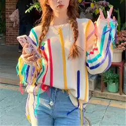 Knitted top Japanese retro colored tassel sweater for women's autumn 2023 new model  sweater women