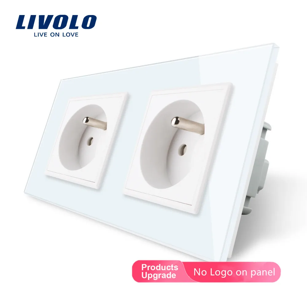 LIVOLO 16A French Standard, Wall Electric / Power Double Socket / Plug, Crystal Glass Panel,110V-240V,VL-C7C2FR-11/12/13/15