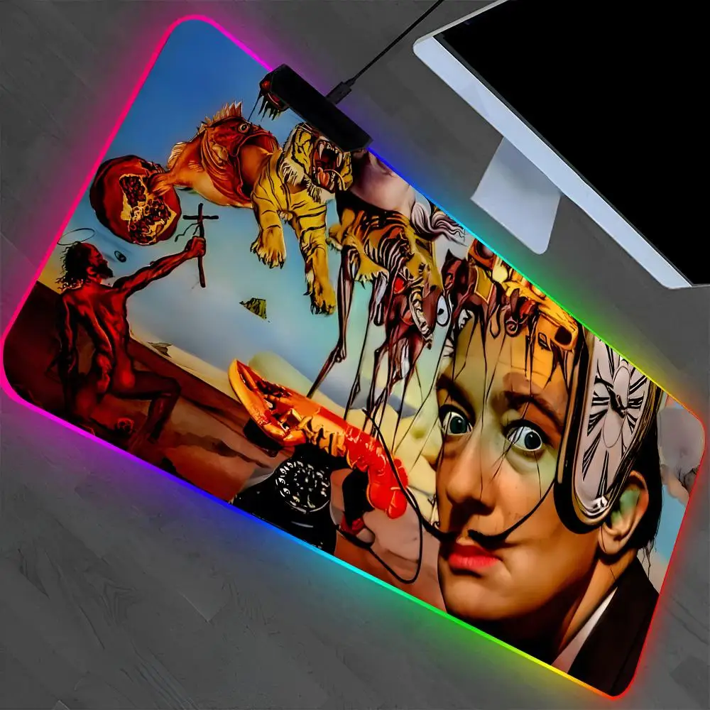 

Знаменитый коврик для мыши Pretty Salvador Dali Art, коврик для ноутбука, игровой коврик для мыши RGB в стиле аниме с подсветкой, геймерская девушка, мультяшные настольные коврики, настольный коврик