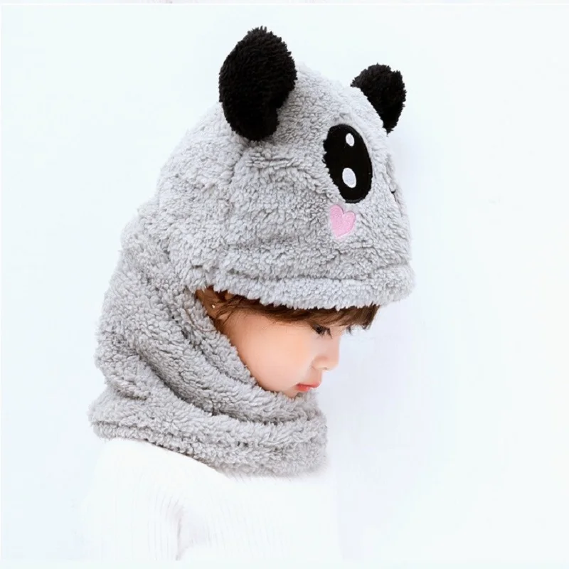 Cálidos gorros de invierno para niños y niñas, gorros con orejas de bebé, bonitos sombreros de felpa para cubrir la cara, bufanda de tendencia,