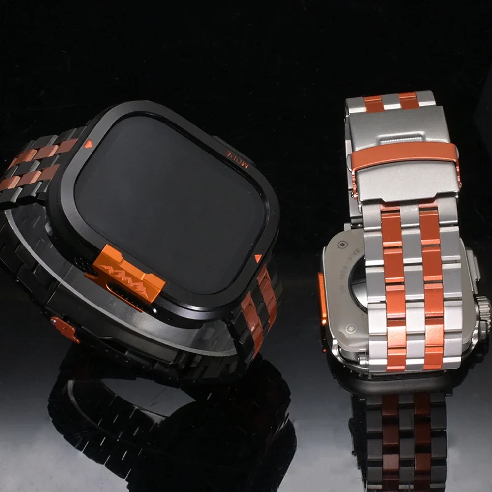 حزام فاخر من الفولاذ المقاوم للصدأ لساعة أبل 49 ملم 46 ملم 45 ملم 44 ملم حزام رجالي لساعة iWatch Ultra 2 Series 10 9 8 7 6 5 4 SE