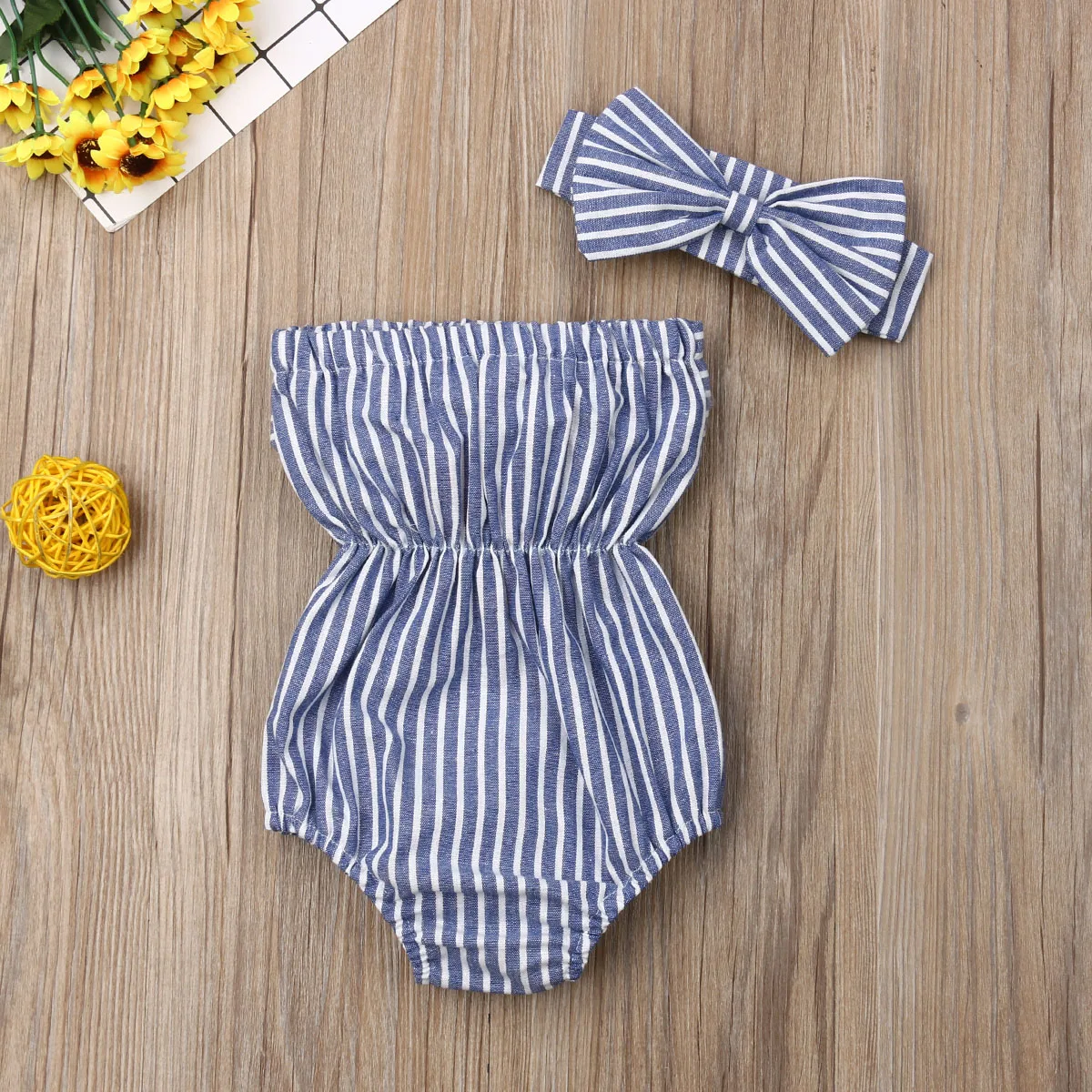 Baby Rompers Sets Summer Newborn Baby Clothes For Girls Sleeveless Stripe Print Jumpsuit Casual Headdress Baby Clothing Outfits