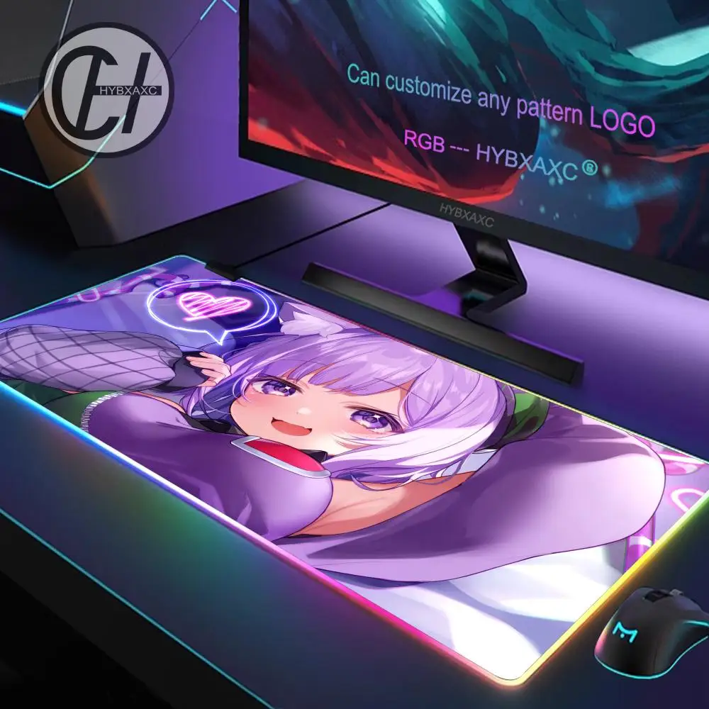 XXL HYBXAXC Коврик для мыши RGB Gaming 1000X500 Коврик для мыши Настольный коврик HD Gamer Большой светодиодный светильник XXL H-hololive Nekomata Okayu Коврик для мыши