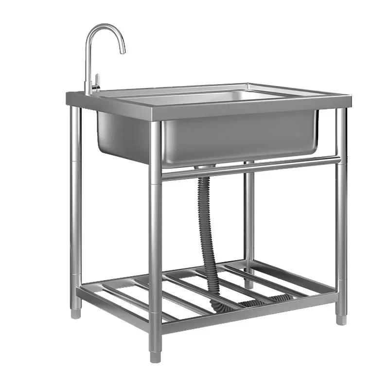 304 Stainless Steel Single Bowl Kitchen Sink with Bracket Commercial Vegetable Washing Basin for Home and Restaurant Use