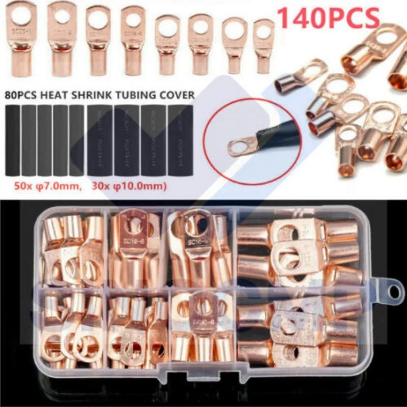 DPGKITS 140PCS Car Copper Ring Lug Terminals Heat Shrink Tubing Battery Wire Connectors Car Accessories Dropshipping Wholesale
