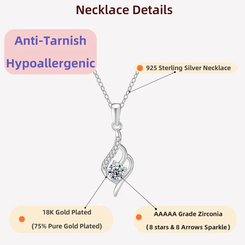 

LAMVOICE christmas gift high quality gift, 0.5 carat zirconia necklace, S925 sterling silver necklace, Jewelry for women