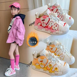 New Spring Kid Casual Soft Sole Sports Shoe High Top Girl Running Board All-match Plus Velvet Tennis Kid Shoe Girl Shoes