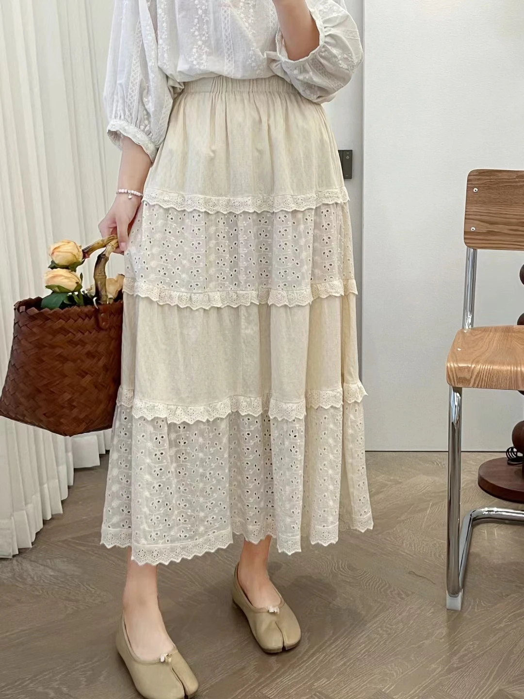 

Сладкая юбка-карандаш из хлопка в клетку с вышивкой, средней длины, А-силуэт, с завышенной талией, балетный фасон, многоярусная юбка для женщин