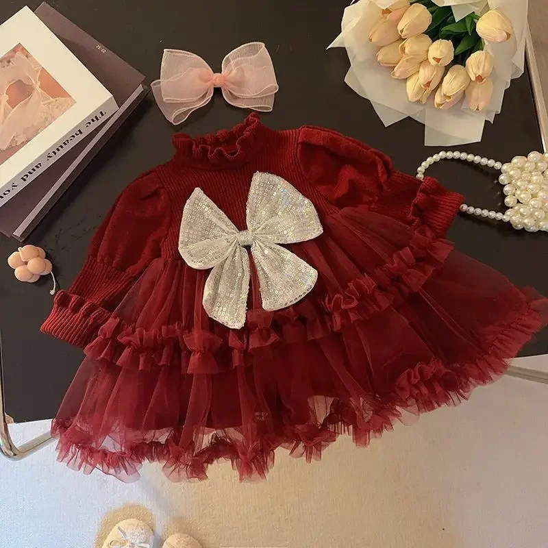 

Girls' Sweater Dress Autumn And Winter 2026 New Collection Children's Baby Knitted Mesh Princess Dress 73-120cm