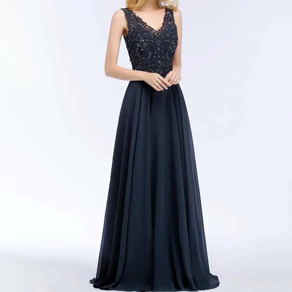 

Women Elegant V Neck Sleeveless Lace A-line Evening Dress for Women Prom Dresses Bridesmaid Dresses Formal Cocktail Party Gowns