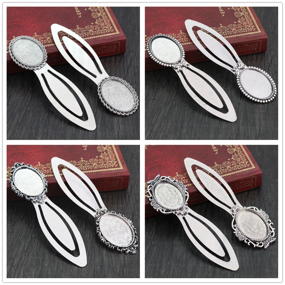 New Fashion 2pcs 18x25mm Inner Size Antique Silver Plated And Bronze Simple Style Handmade Bookmark Cabochon Base  Cameo Setting