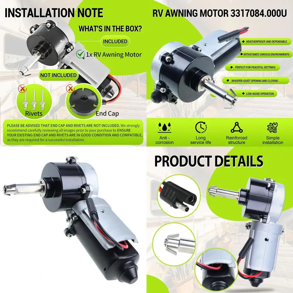 

3317084.000U Двигатель навеса для автофургона, совместимый с силовыми навесами серии Dometic 9200, замена # 3316605.001, 3316605.017 Замена автофургона