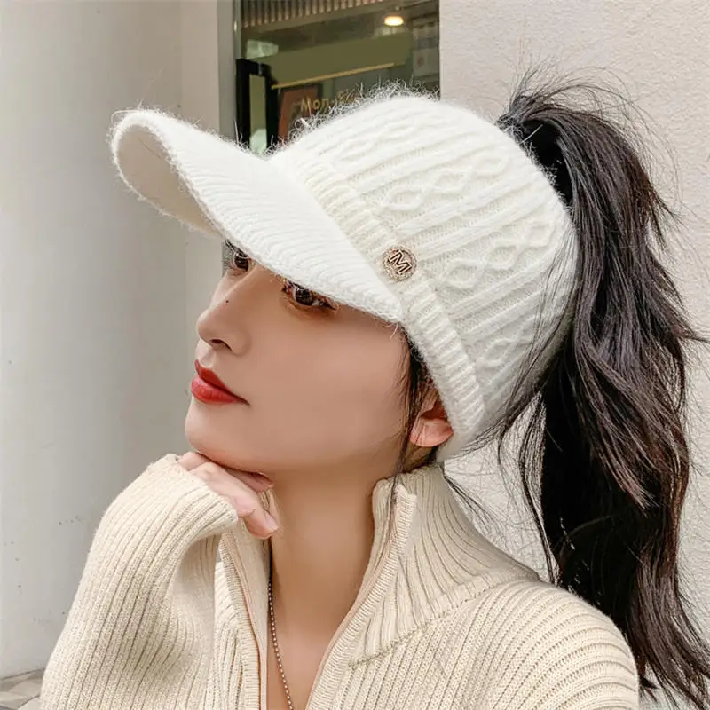 Women's Hats 2024 New Autumn Winter Hot Rabbit Knitted Hats Outdoor Sports Golf Tail Horse Cap Baseball Visor Caps