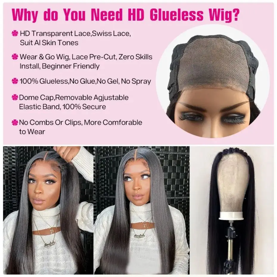 Straight Glueless Wig Human Hair Lace Wig For Women Easy Go Pre-Cut Hairline Brazilian 5x5 Lace Closure Wigs On Sale MYLOCKME