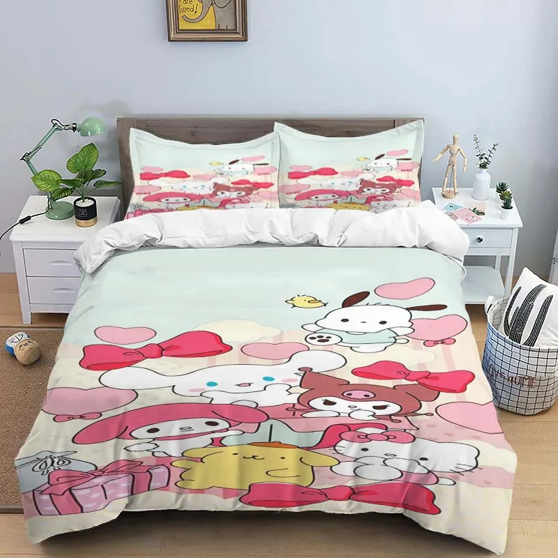 

Набор принадлежностей для кровати SanrioPom Pom Purin, мультяшный милый набор из трех предметов с цифровой печатью, в стиле аниме, для дома