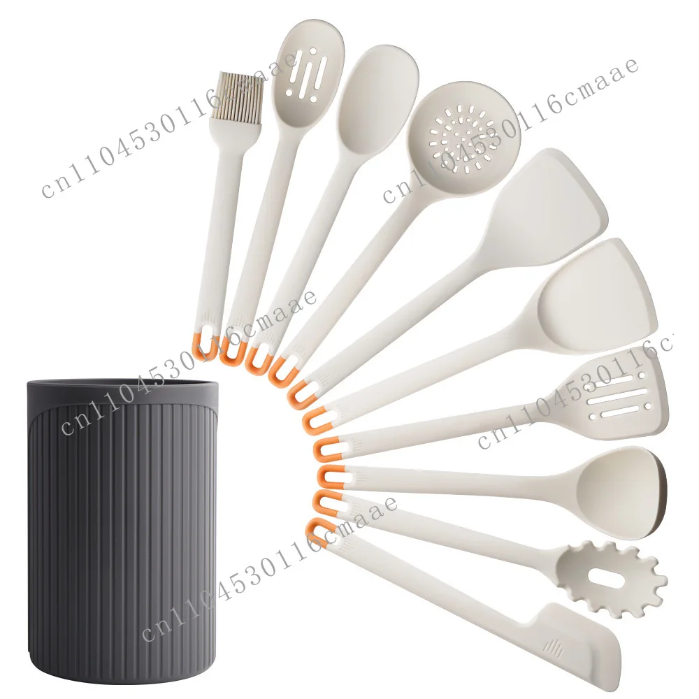 Silicone full-coverage kitchenware cooking set, kitchen storage bucket set of 11, non-stick pan special slotted spatula set