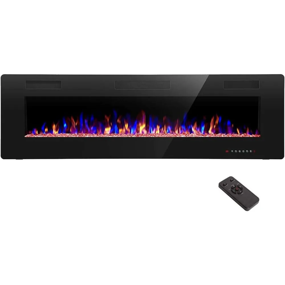 68 inch Recessed and Wall Mounted Electric Fireplace, Ultra Thin and Low Noise,Fit for 2 x 6 Stud, Remote Control with