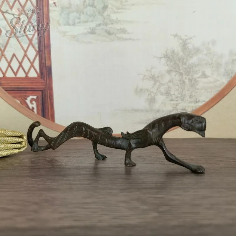 Copper Antique Tiger and Dragon Pen Holder Stationery Study Office Desk Decoration Pen