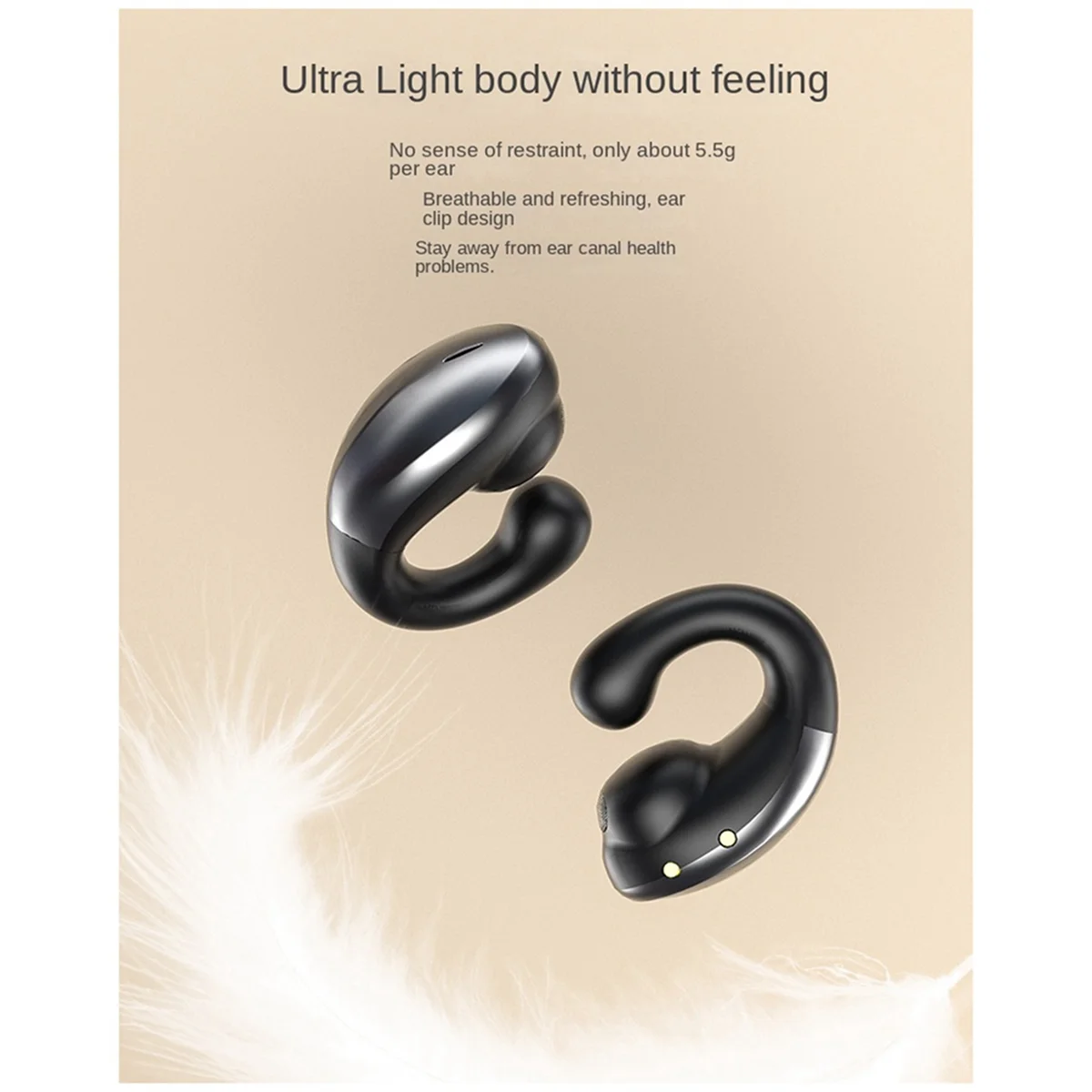 ชุดหูฟัง Bluetooth ระบบนำเสียงแบบคลิปหูฟังไร้สายใช้งานได้กับสมาร์ทโฟนชุดหูฟังเพลงสีขาว