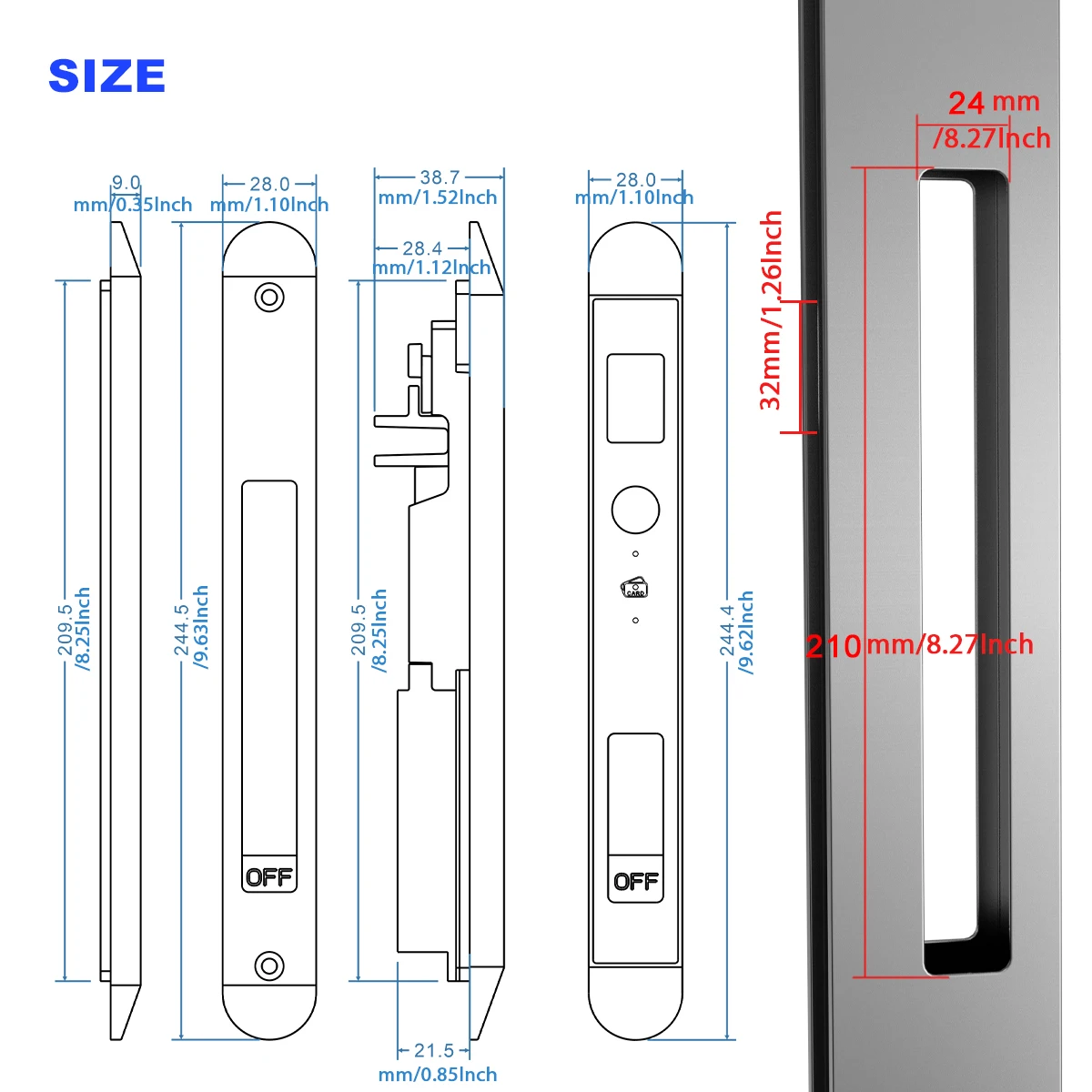 WINFREE SMART Fingerprint Card Key Aluminium Slim Narrow Profile Sliding Door Lock by Google Assistant or Alexa Voice Control