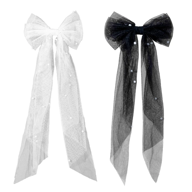 Bridal Bow Veil Hair Clip Tulle Tassel Ribbon Wedding Hairclip Female Hairstyle Accessories Hair Bow Elegant Hair Decors