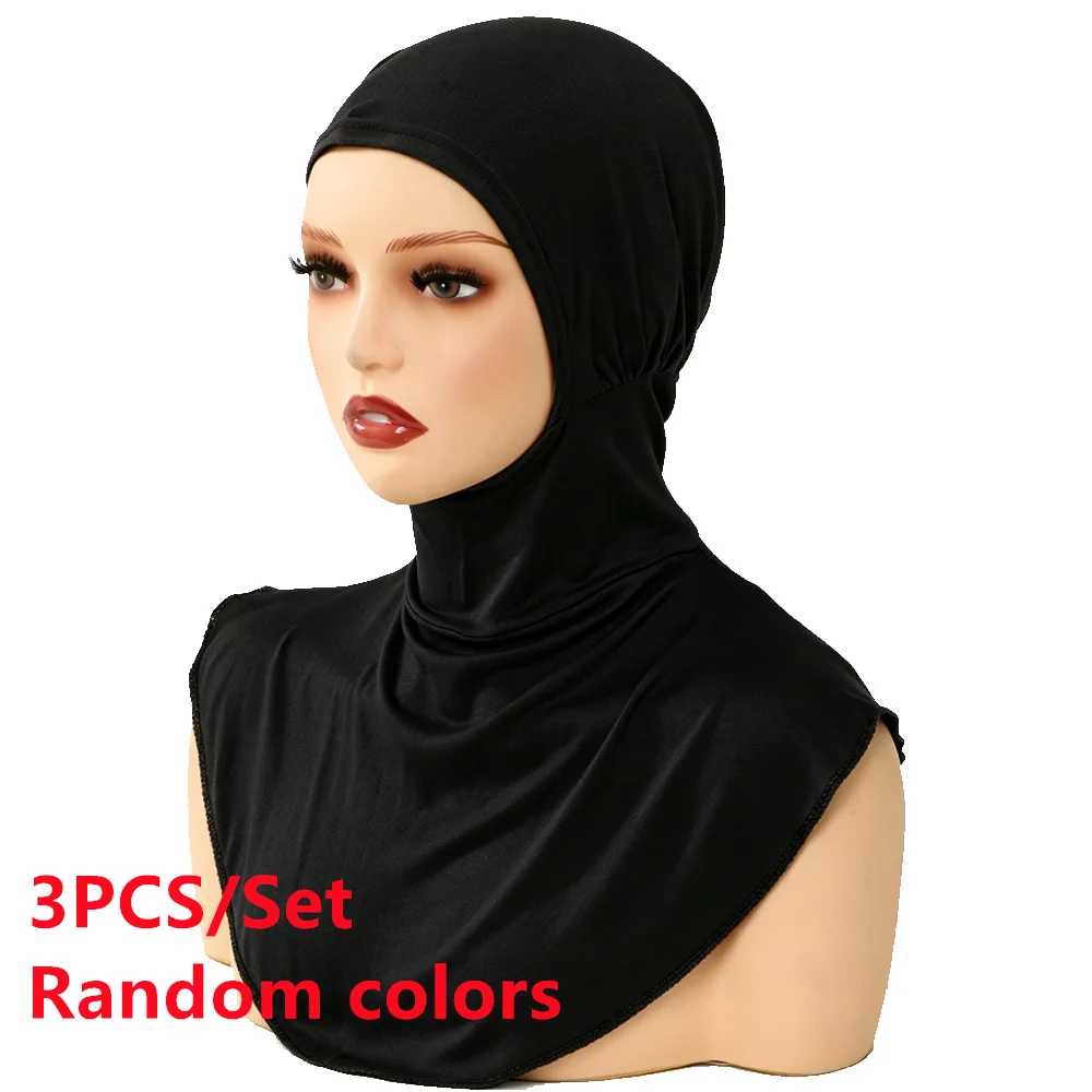 

3PCS Jersey Hijab Women Muslim Headscarf Stretch Bonnet Detachable Collar Islam Head Neck Cover Wrap Fake Collars Instant Scarf