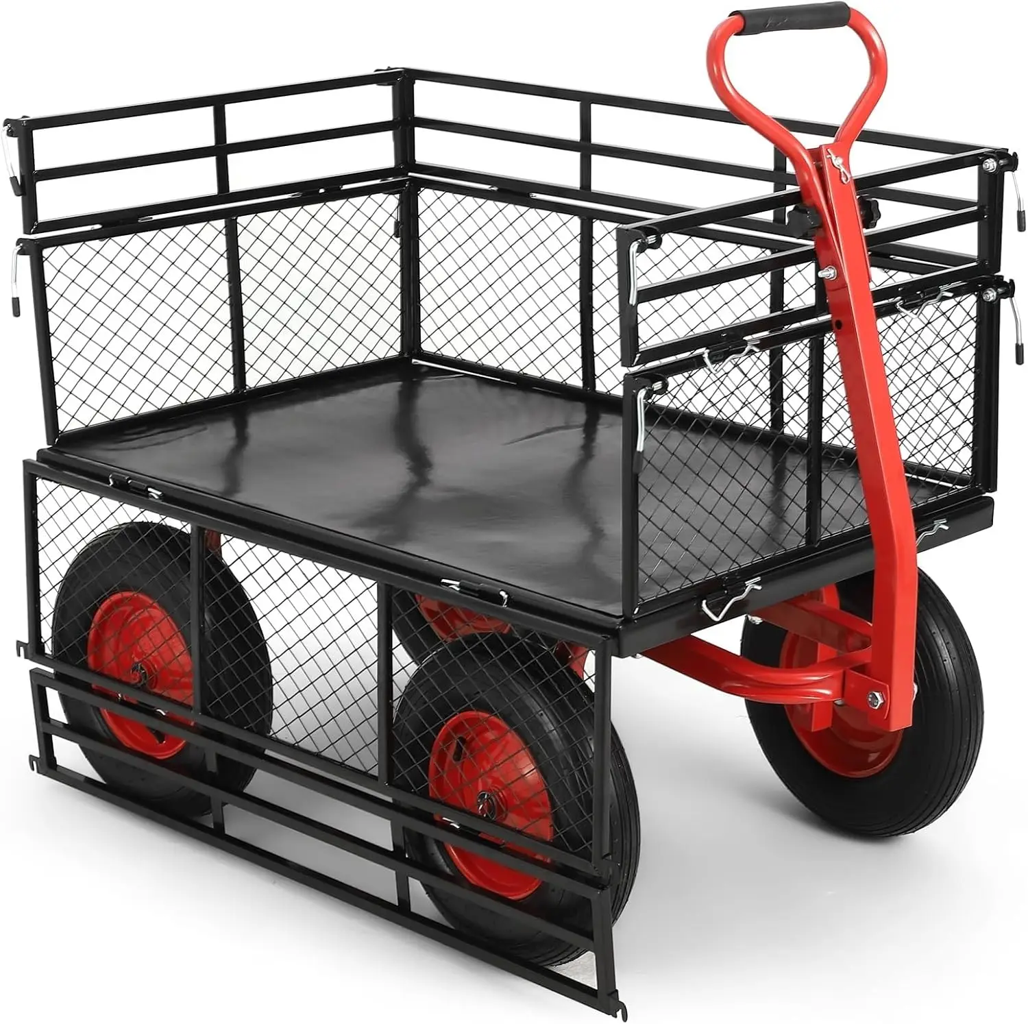 

Steel Garden Wagon Cart Heavy Duty 1400 LBS Capacity with Removable Mesh Sides to Convert into Flatbed Utility Metal Yard Wagon