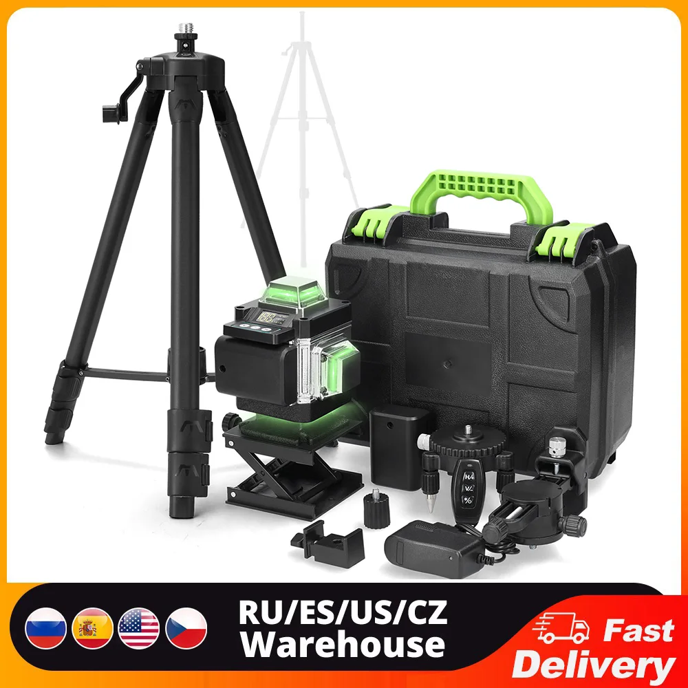 

4D 16 Line Laser Level 3° Self-Leveling Machine Rechargeable Waterproof Leveling Tool with 1.2m Adjustable Tripod Stand 2Battery