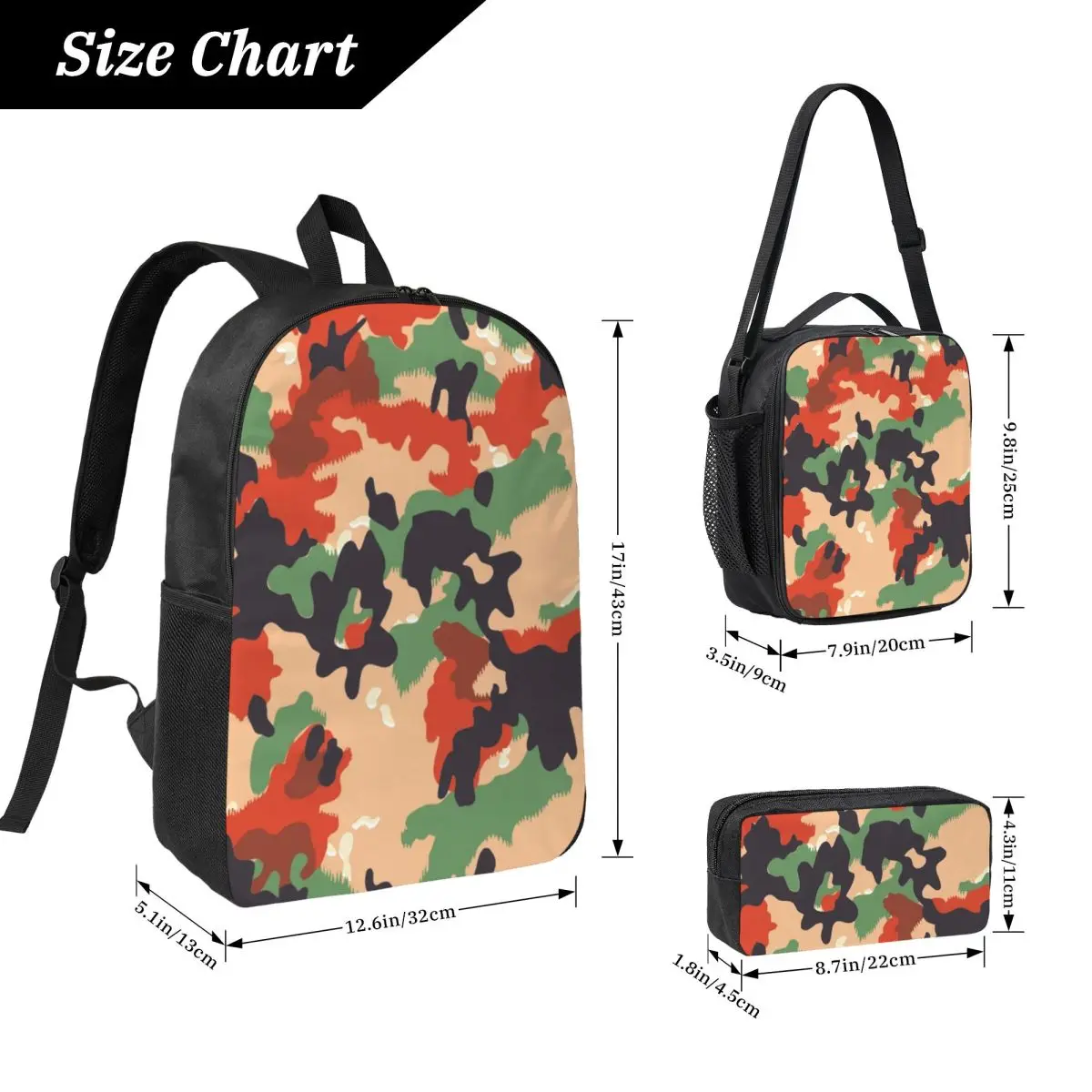 Swiss Army Camouflage Backpack Student BookBag School Bag Laptop Shoulder Bags 3ps Insulated Lunch Bag Pencil Case