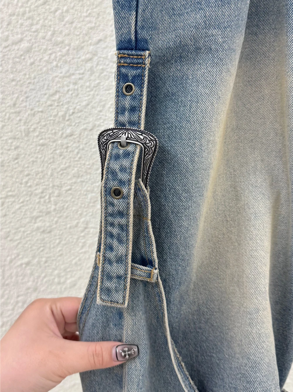 ผู้หญิงสีฟ้าที่ถอดออกได้สองสวมใส่ Workwear กางเกงยีนส์ Retro 2000s Y2k อเมริกัน Streetwear เอวสูงหลวมกางเกงยีนส์ขากว้าง 90s เสื้อผ้า