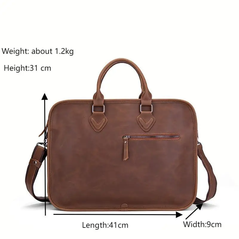 14 inch Laptop Vintage Briefcase Men's Crossbody Soft Leather Messenger Bag Work Business Shoulder Computer Handbag maletin