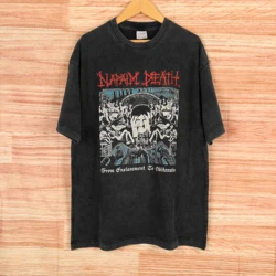 Napalm Death T-Shirt Grindcore Metal Band Terrorizer Carcass Vintage Washed Cotton Men's Tops Short Sleeves Loose Printed Shirt