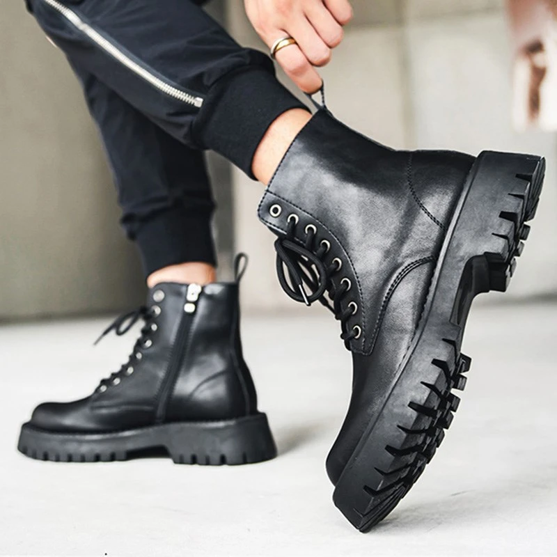 England style mans boots business office formal dress shoes original leather platform boot black stylish motorcycle ankle botas