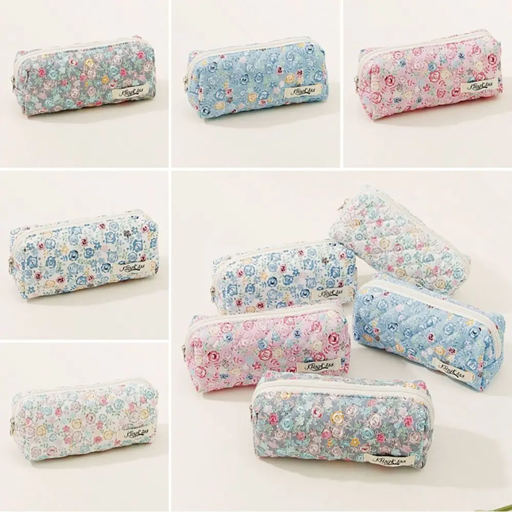 

Fashion Rose Puffy Quilted Makeup Bag Cosmetic Organizer Stationery Organizer Cosmetic Bag Portable Toiletry Bag
