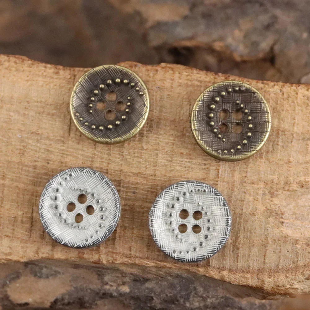 

10pcs Vintage Metal Buttons 12mm, Retro Double Spiral 4-Hole Round Buttons for Denim Jacket Button, Coat & Suit (Silver, Bronze)