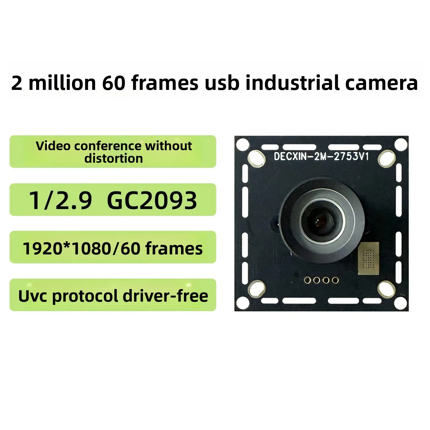 GC2093 Module 2MP USB Camera 60fps 1080P Wide Angle No Distortion UVC Plug Play for Raspberry Pi