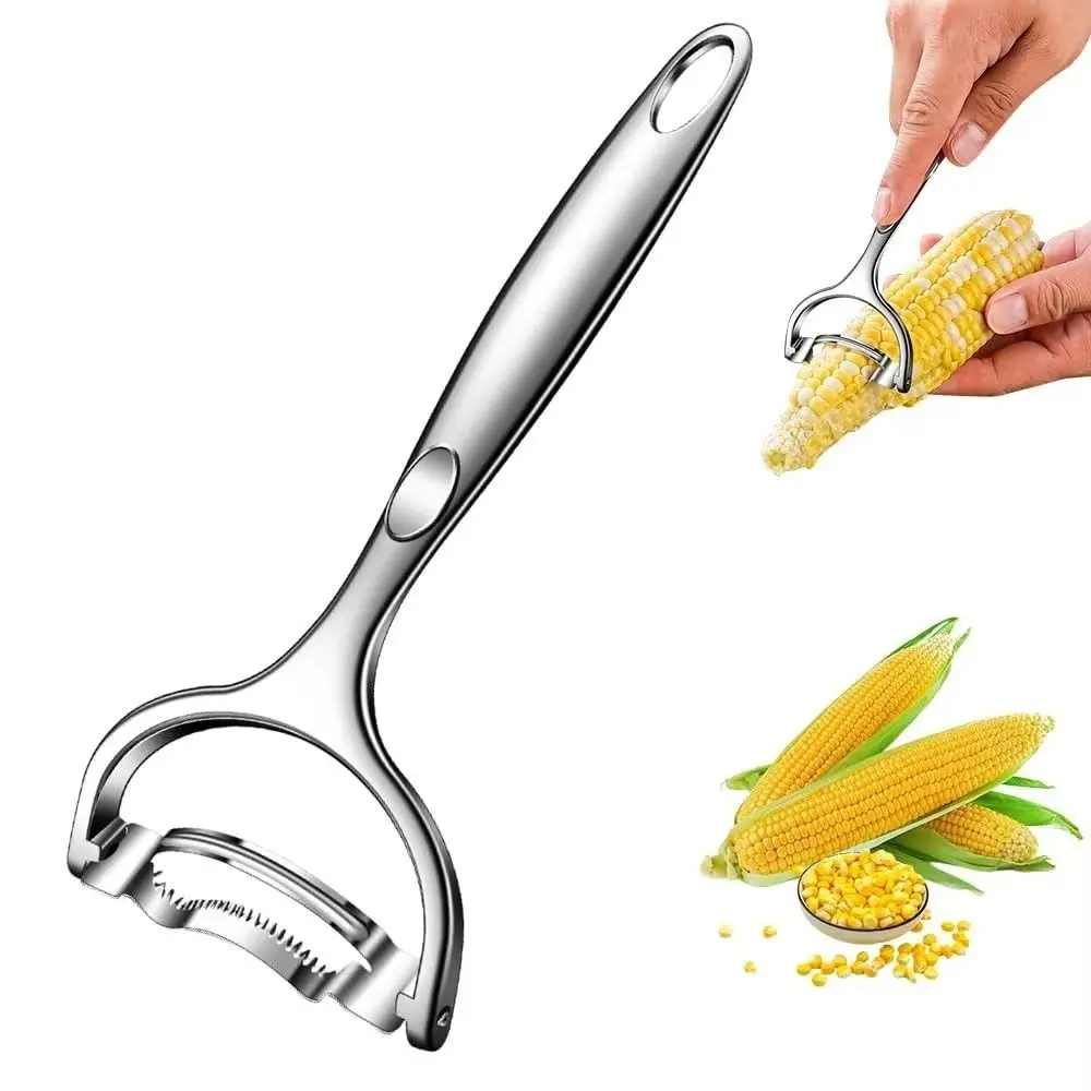 

Fast and Safe Stainless Steel Corn Planer Ergonomic Long Handle Easy To Clean Corn Peeling Convenient Rust-proof Thresher Tool