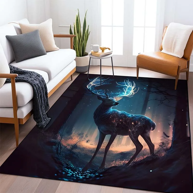 3D Deer Art Pattern Living Room Bedroom Carpet Bedside Bathroom Floor Mat 15 Sizes Custon Pattern Area Rug Home Decor Play Mat