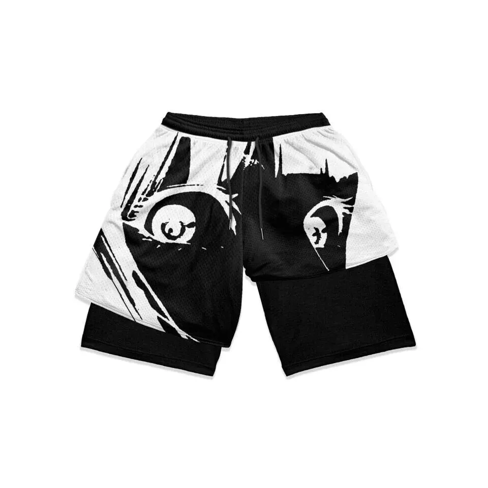 1PC Men\'s Beach Pants Summer Shorts 2 in 1 Berserk Guts 3D Quick Dry Short Running Training Jogger Fitness Gym Sport