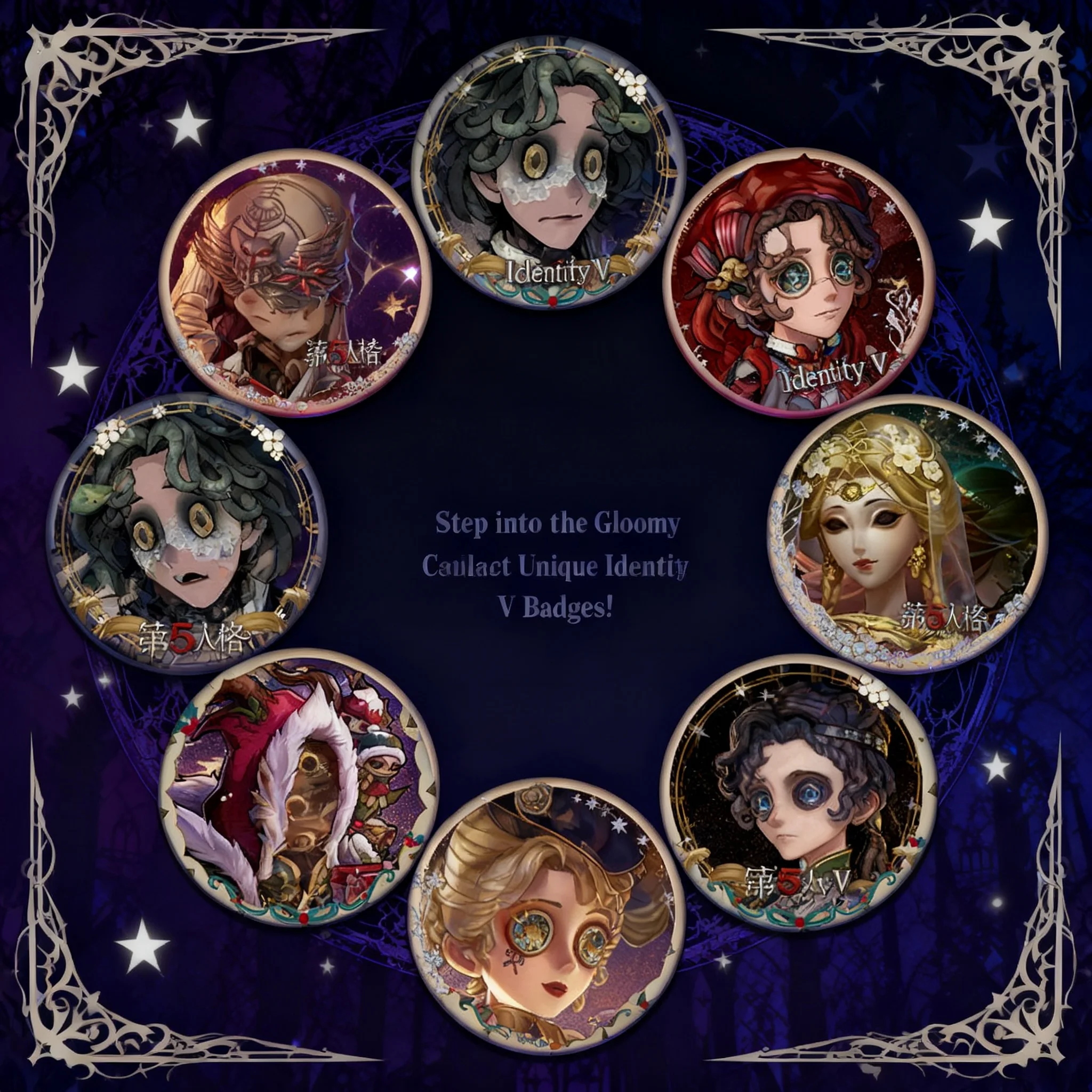 

Fifth Personality 58 Badge Glossy Pin Little Girl Prisoner Hermit Clown Lawyer Prophet Postman Merchandise Anime Accessories